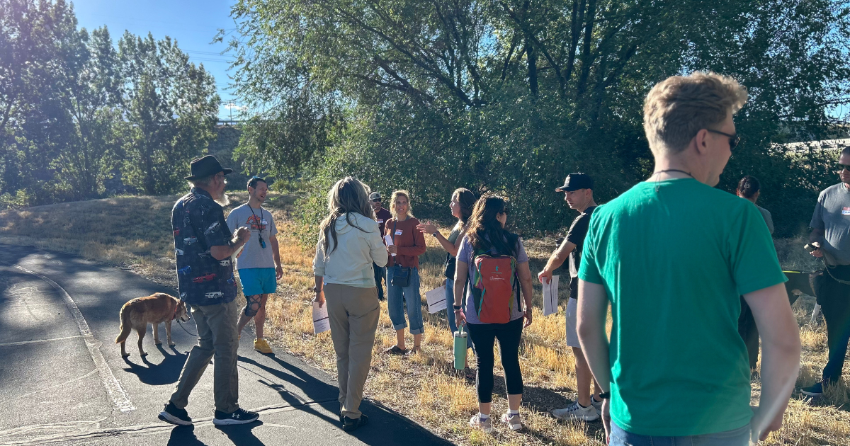 Single adults meeting and talking during a Have You Met? Events Walk & Talk in Utah.